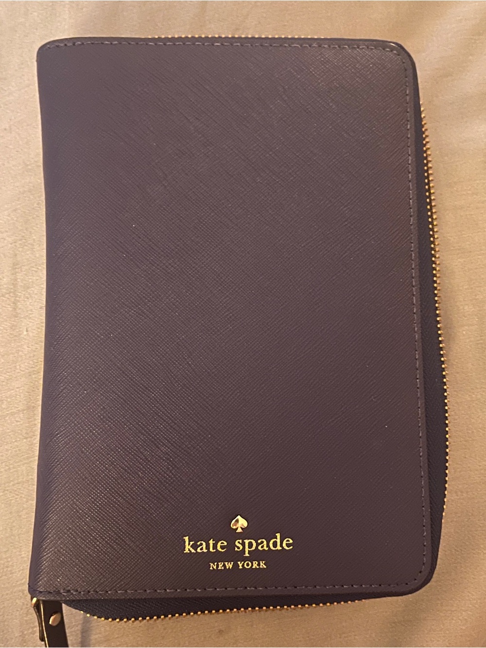 kate spade Cream Leather Zip-Around Card Holder with Gold Hardware